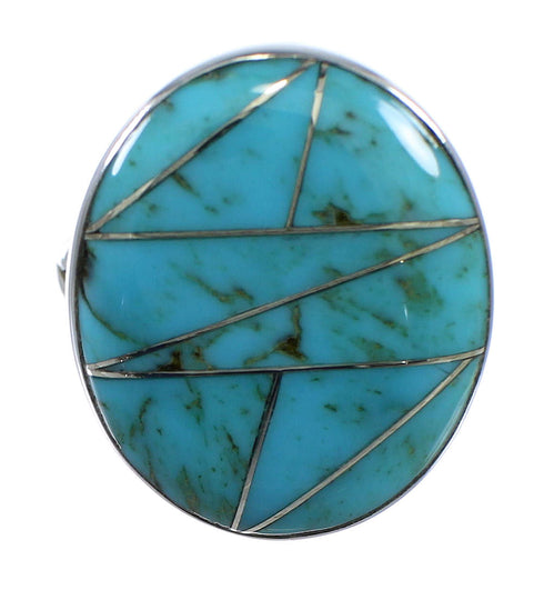 Southwestern Sterling Silver Turquoise Inlay Ring Size 5-1/4 WX59117